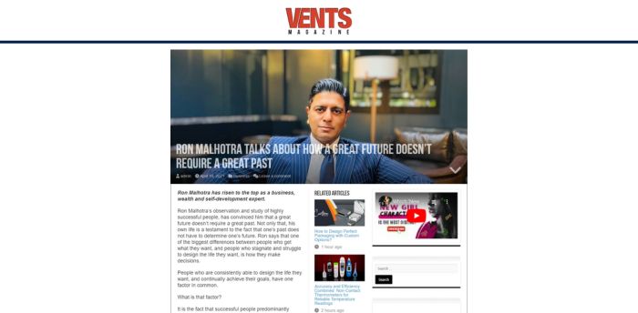 Ron Malhotra, Vents Magazine,